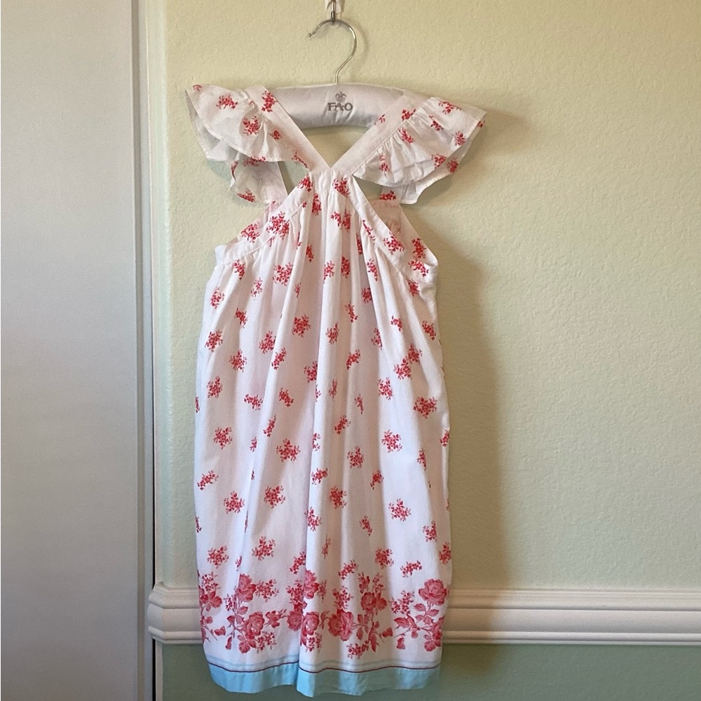 Janie and Jack Red and White Floral Dress with Blue Trim (Girls Size 10)